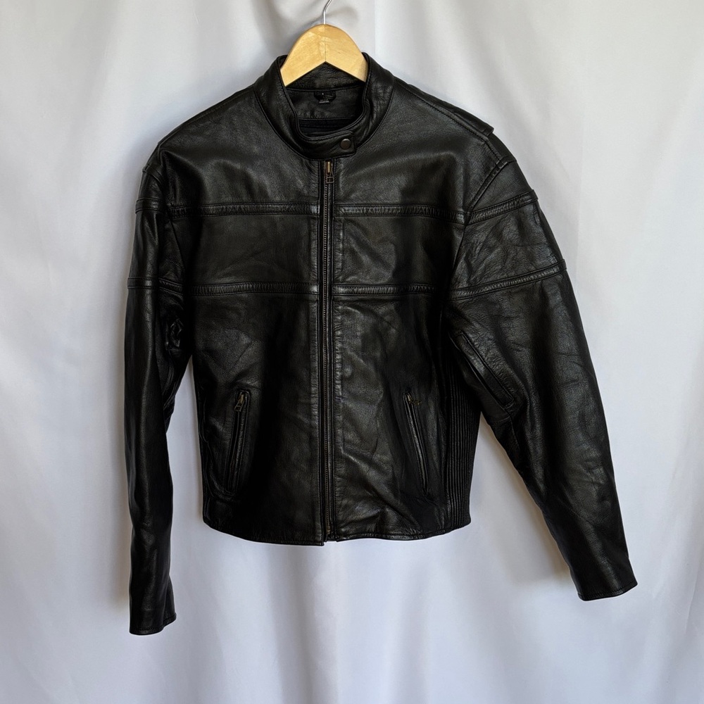 Redline Women's Black Leather Biker Moto Jacket with removable liner Size L EUC